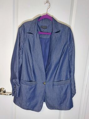 Talbots Blue Denim-Style Single-Button Blazer Jacket